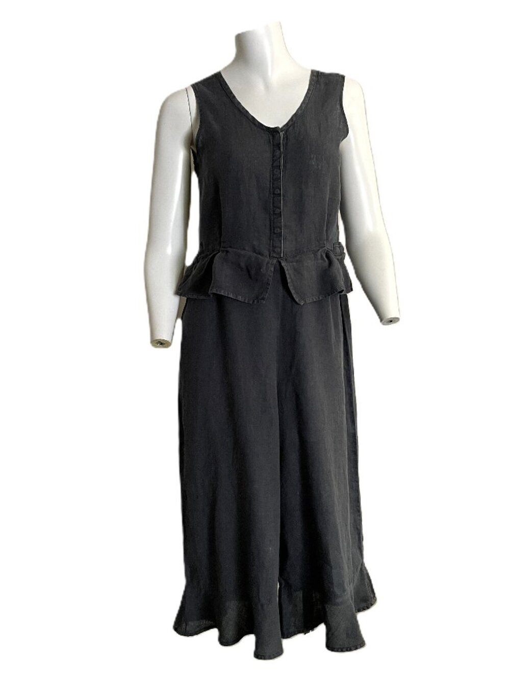 Vintage Flax Jumpsuit Overalls 100% Linen P XS (4-6) Flaws Faded Wide Leg Peplum